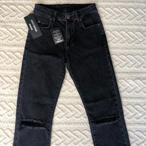 NWT Dr. Denim Black High Waist Skinny Jeans Size 27 With Rips In The Knees